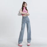 lovefery High End Denim Women's Summer Raw Edge Stitching Design For Lifting Buttocks And Slimming Straight Wash Pants