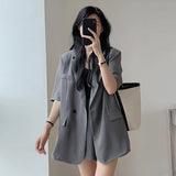 lovefery  Summer Retro Korean Version of the Temperament Short-sleeved Suit Jacket + Shorts Set Casual Loose Suit Two-piece Female