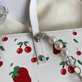 lovefery - Cute Strawberry Shoulder Bag Women Fashion Pearly Chain Tote Bags Luxury PU Leather Women's Bag  Trend Designer High Quality