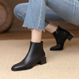 lovefery Women Ankle Boots Mid Heels Dress Shoes Woman Ol Office Lady Shoes Winter Botines with Zipper Black Botas De Mujer Brown