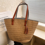 LoveFery - Summer Fashion Female Hand-woven Straw Handbags Bohemian Large Capacity Bucket Beach Bags Women Tassel Design Shoulder Bags