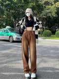 lovefery European And American Retro Brown Jeans Women's Spring And Autumn High-waisted Straight-leg Loose And Thin Wide-leg Pants