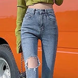 lovefery Women Pant Woman Jeans High Waist Denim Pants Wide Leg Denim Clothing Blue Jeans Vintage Quality  Fashion Straight Pants