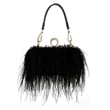 LoveFery - Luxury Ostrich Feather Evening Bags For Women  Chain Shoulder Crossbody Bag Tassel Party Clutch Purse Green Wedding Handbags