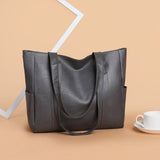 LoveFery - Casual PU Leather Large Capacity Tote Bags for Women Fashion Solid Color Zipper Female Shoulder Bag Ladies Handbag