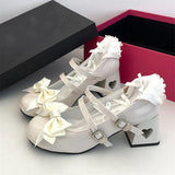 Pink Mary Jane Lolita Shoes Women Autumn Y2K Patent Leather Low Heels Pumps Woman Silk Bowtie Ankle Straps Party Shoes