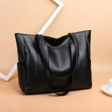 LoveFery - Casual PU Leather Large Capacity Tote Bags for Women Fashion Solid Color Zipper Female Shoulder Bag Ladies Handbag