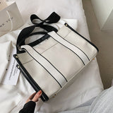 LoveFery - Casual Striped Canvas Large Tote Bag Designer Women Handbags Luxury Shoulder Crossbody Bags Big Shopper Purse Travel Sac Ol