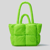 LoveFery - Fashion Fluorescent Green Padded Women Shoulder Bags Designer Quilted Handbags Luxury Laser Nylon Large Capacity Tote Bag Winter