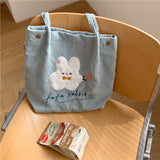 Cartoon Shoulder Bag Women Canvas Large Capacity Cute Shopper Bags Girls Ins Fashion Casual Book Storage Schoolbag for Student