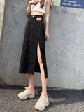 lovefery Ins Simple Fashion Skirt Printing New Natural Waist Trend Japanese Long Skirt Female Solid Color Street A-line Skirt