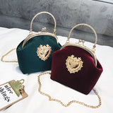 LoveFery - Women&#39;s Retro Fashion Velvet Texture One Shoulder Messenger Bag Exquisite Love Buckle Chain Handbag  Autumn Winter New Bags