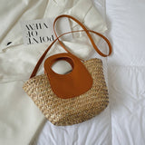 lovefery - Straw Summer Beach Bag Women Vintage Handmade Woven Shoulder Bag Shell Fashion Tote Vacation Casual Bucket Bag