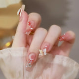 24pcs Bridal Nail Art tips with design press on nails long false nails glue coffin nail tips Rhinestones Glitter stick on nails