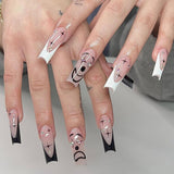 24Pcs Artifical Fake Nails Set Smiling Face Designs False Nails Long Coffin Press on Nails Wearable Ballet Fingernaills Nail Tip