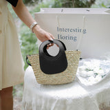 lovefery - Straw Summer Beach Bag Women Vintage Handmade Woven Shoulder Bag Shell Fashion Tote Vacation Casual Bucket Bag