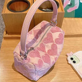 LoveFery - Pink Women Handbag Heart Casual Sweet Cute Shoulder Bag Autumn Winter New Korean Style Luxury Designers Square Bag