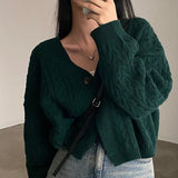 Autumn and Winter Long Sleeve Short Sweater Jacket Vintage V-Neck Knitted Cardigan Korean Chic Button Sweater Coat Women