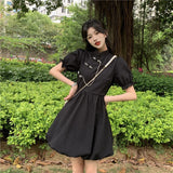 lovefery New Chinese Fashion Cheongsam Mini Doll Dress Stand Collar Puff Sleeve Little Ball Gown Dress Small Girl Black White Party Dress