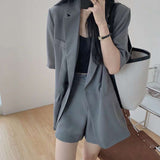 lovefery  Summer Retro Korean Version of the Temperament Short-sleeved Suit Jacket + Shorts Set Casual Loose Suit Two-piece Female