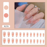 24pcs French Fake Nails Short Art Nail Tips Press Stick on False with Designs Full Cover Artificial Pink Wearable Clear Tips