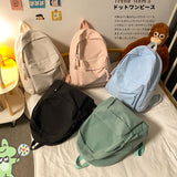 lovefery - Simple Solid Color Backpack Women Waterproof Nylon School Bags For Teenager Girls Bookbag Lady Travel Backbag Shoulder Bag