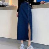 lovefery Denim Skirt   Woman Jeans Skirt Wide Leg Denim Clothing Blue Jeans Vintage Quality  Fashion Straight Pants