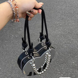 lovefery - Original Design Diablo Y2K Heart Chain New Silver Mirror Niche Shoulder Bag Underarm Bag Fashion Women Bag Side Bag for Ladies