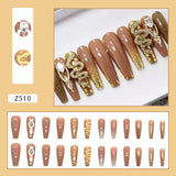 24Pcs Ballet Full Cover Fake Nails Flower Butterfly Design with Rhinestones False Nails Wearable Press on Nails Manicure Tips