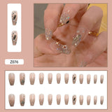 24pcs Butterfly decorated false nails Removable Long Paragraph Fashion Manicure fake nail tips full cover acrylic for girls nail