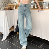 lovefery Baby Blue Loose Straight Jeans Women's High Waist Thin Summer Thin Design Tassel Versatile Wide Leg Pants Trend