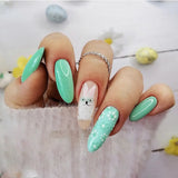 24Pcs Easter Long Coffin False Nails with Rabbit Chicken Designs Wearable Multicolor Ballet Press on Nails Full Cover Nail Tips