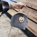 LoveFery - Women&#39;s Retro Fashion Velvet Texture One Shoulder Messenger Bag Exquisite Love Buckle Chain Handbag  Autumn Winter New Bags