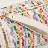 LoveFery - Canvas Bags Summer Fashion Designer Handbags for Women Girl Casual Rainbow Colors Striped Woven Barrel Shaped Shoulder Bags