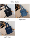 LoveFery - Denim Tote Bag for Women  Fashion Solid Color Shoulder Bags Girl Simple Large Capacity Embroidered Letters Designer Handbags