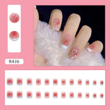 24Pcs/Box Sweet Short Round/Square Head False Nail Art Full Cover Detachable Artificial Fake Nails Ballerina Press on Nails Tips