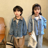 Autumn Children's denim jacket Contrast Corduroy Lapel collar outwear Boys and girls loose casual Coats