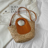 lovefery - Straw Summer Beach Bag Women Vintage Handmade Woven Shoulder Bag Shell Fashion Tote Vacation Casual Bucket Bag