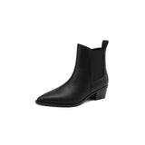 lovefery  fashion inspo   NEW Autumn Boots Women Split Leather Shoes for Women Pointed Toe Chunky Heel Shoes Retro Zipper Short Boots Black Ankle Boots