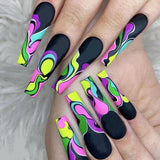 24Pcs Long Ballerina Nails Set Press on Wearable Artifical False Nails with Glue Roses Pattern Designs Fake Nails Manicure tips