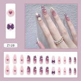 24pcs Butterfly decorated false nails Removable Long Paragraph Fashion Manicure fake nail tips full cover acrylic for girls nail