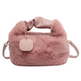 LoveFery - Women Faux Fur Handbags Zipper Small Lady Shoulder Crossbody Bag Casual Tote Half-Moon Hobos Winder