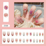 24pcs/box Fake Nails Press on Short Reusable with Designs Set French Artificial Pink kawaii False Tipsy Stick-on Nails Tips Art