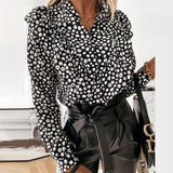 Autumn New Long Sleeve Ruffled V-neck Blouse Vintage Office Lady Chiffon Tops Polka Dot Women Shirt Elegant Clothing