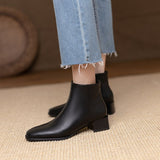 lovefery Women Ankle Boots Mid Heels Dress Shoes Woman Ol Office Lady Shoes Winter Botines with Zipper Black Botas De Mujer Brown