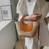 lovefery - Straw Summer Beach Bag Women Vintage Handmade Woven Shoulder Bag Shell Fashion Tote Vacation Casual Bucket Bag