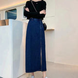 lovefery Denim Skirt   Woman Jeans Skirt Wide Leg Denim Clothing Blue Jeans Vintage Quality  Fashion Straight Pants