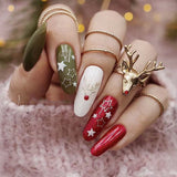 24Pcs Long Ballet Christmas False Nails Wearable Xmas Style Fake Nails Elk Santa Claus Design Full Cover Press on Nail Tips