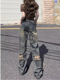 lovefery Perforated Jeans, Summer Loose Straight Leg Wide Leg Pants, Niche Stitching, Old Beggar Pants, Women's Jeans