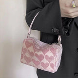 LoveFery - Pink Women Handbag Heart Casual Sweet Cute Shoulder Bag Autumn Winter New Korean Style Luxury Designers Square Bag